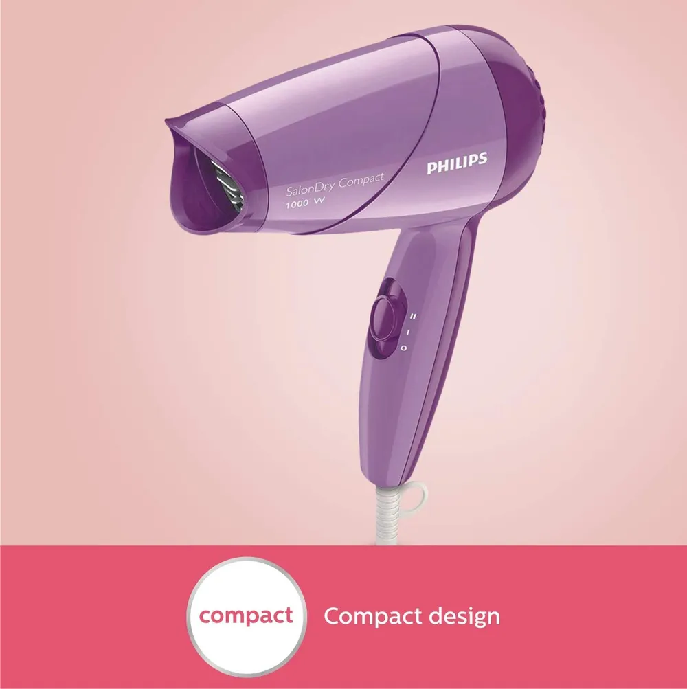 Philips India's No.1 Hair Styling Brand -Hair Dryer 1000W |Blow Dry for Men & Women | 2 Heat Settings| ThermoProtect tech |Travel-Friendly, Quick Dry, Frizz Control | For Indian Hair |HP8100/46 Purple