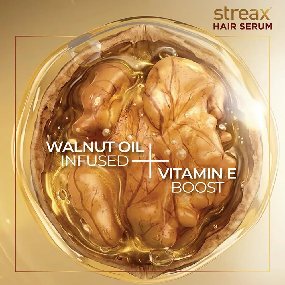 Streax Hair Serum 200ml, Hair serum for Dry & Frizzy Hair, for Women & Men, for Curly Hair, Wavy Hair, Straight Hair, Silk & Shine Vitalised with Walnut Oil