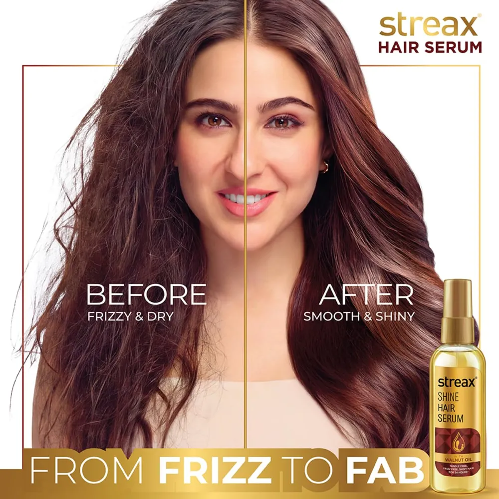 Streax Hair Serum 200ml, Hair serum for Dry & Frizzy Hair, for Women & Men, for Curly Hair, Wavy Hair, Straight Hair, Silk & Shine Vitalised with Walnut Oil