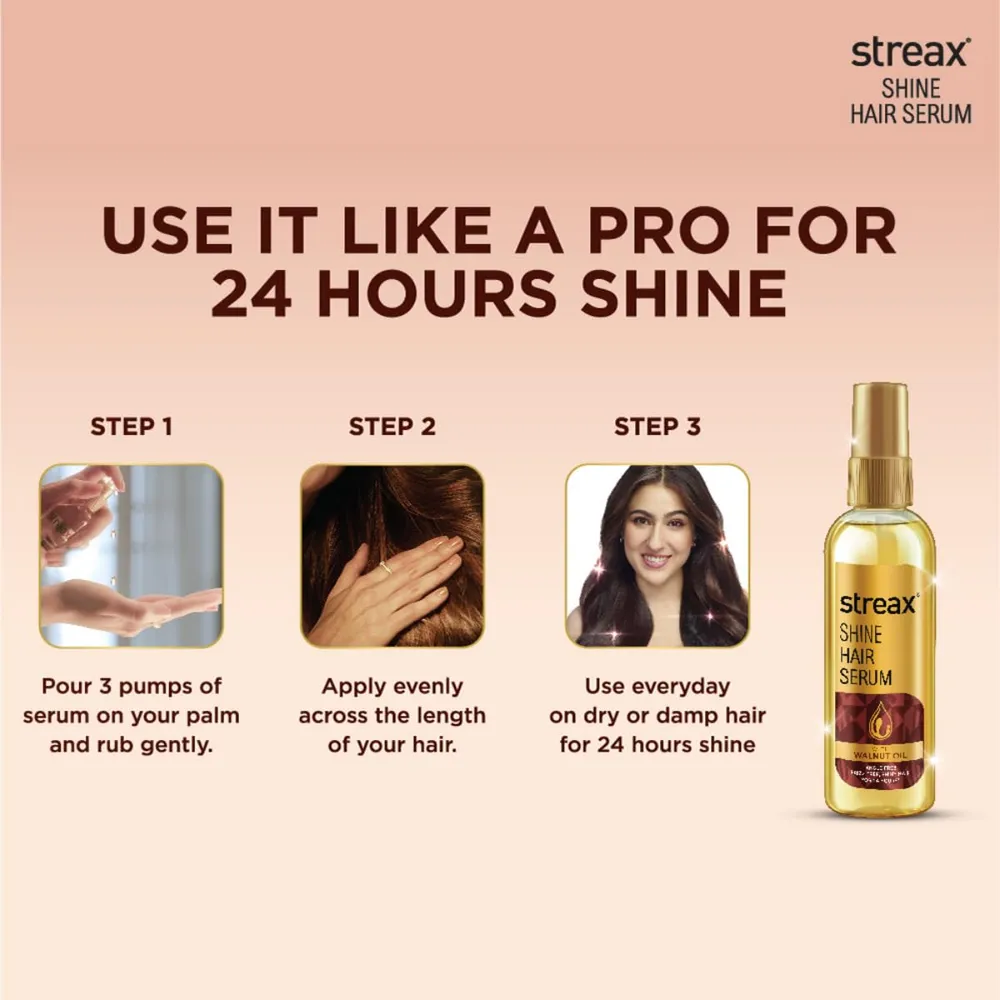 Streax Hair Serum 200ml, Hair serum for Dry & Frizzy Hair, for Women & Men, for Curly Hair, Wavy Hair, Straight Hair, Silk & Shine Vitalised with Walnut Oil