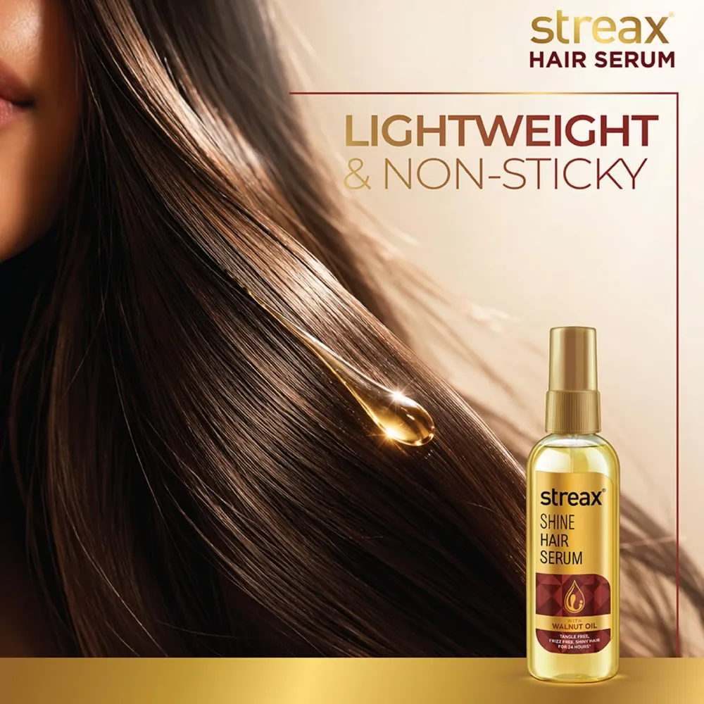 Streax Hair Serum 200ml, Hair serum for Dry & Frizzy Hair, for Women & Men, for Curly Hair, Wavy Hair, Straight Hair, Silk & Shine Vitalised with Walnut Oil