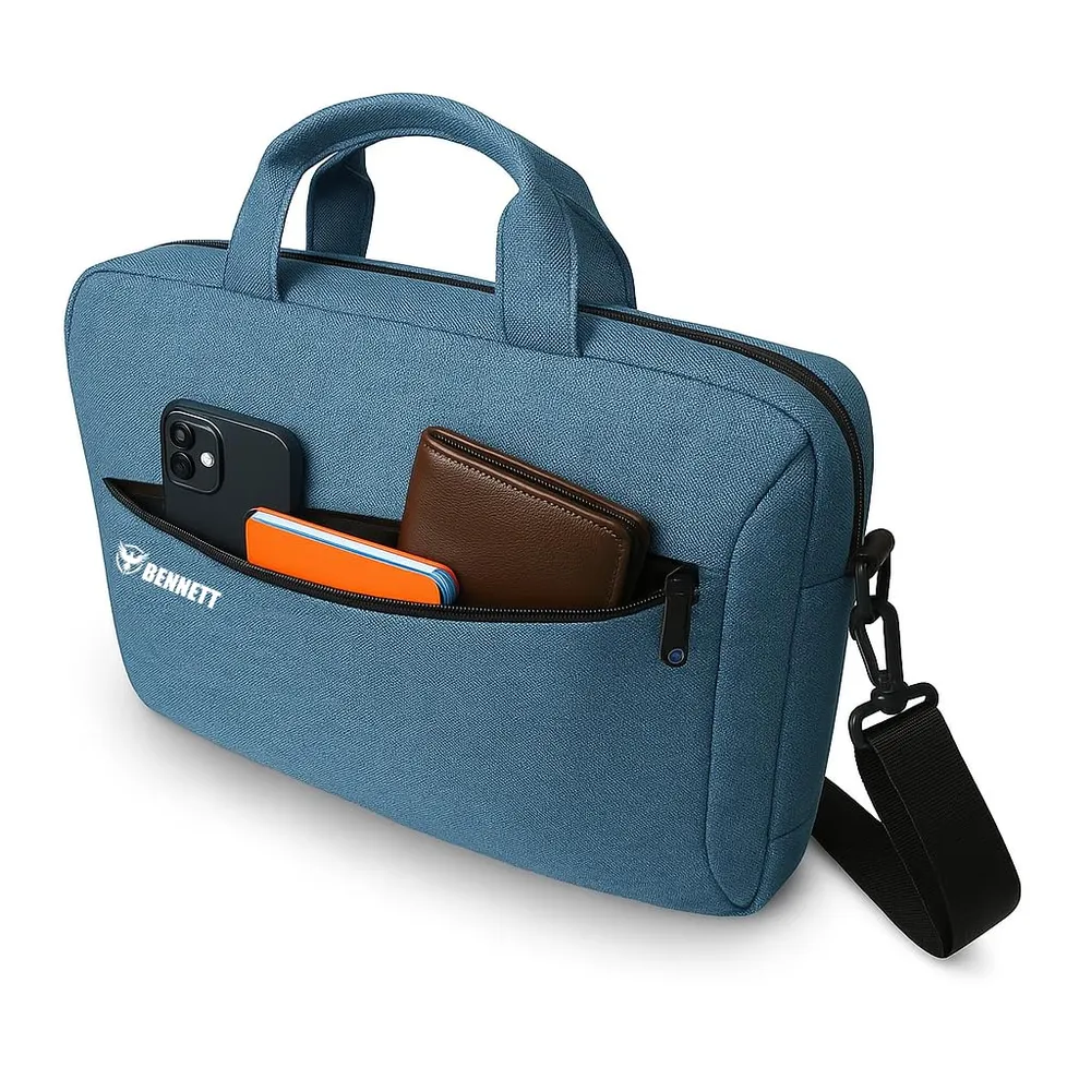 Bennett™ Mystic Formal Business Briefcase Bag Crossbody Messenger College Bags for Men Women MacBook INoteBook ITablet Laptop Upto 15.6 Inch | Handbags with Shoulder Straps (Blue) 6 Months Warranty