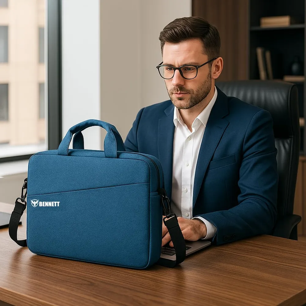 Bennett™ Mystic Formal Business Briefcase Bag Crossbody Messenger College Bags for Men Women MacBook INoteBook ITablet Laptop Upto 15.6 Inch | Handbags with Shoulder Straps (Blue) 6 Months Warranty