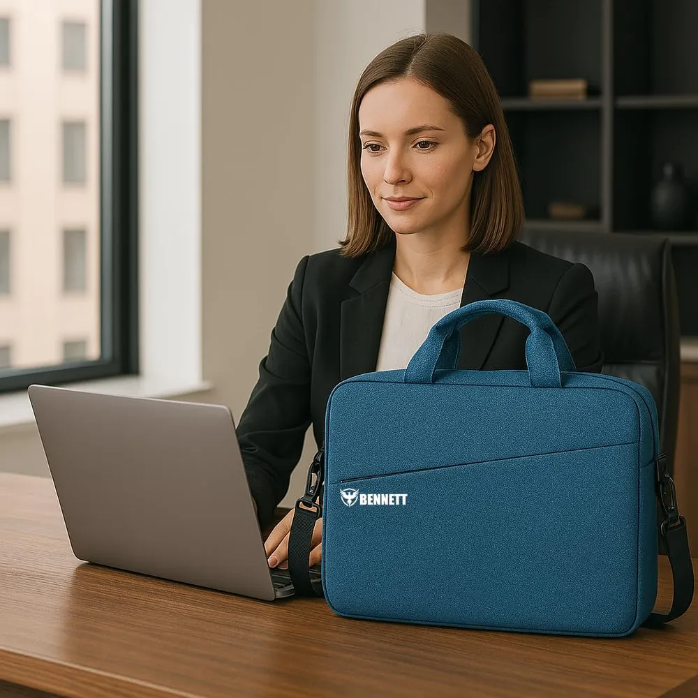 Bennett™ Mystic Formal Business Briefcase Bag Crossbody Messenger College Bags for Men Women MacBook INoteBook ITablet Laptop Upto 15.6 Inch | Handbags with Shoulder Straps (Blue) 6 Months Warranty