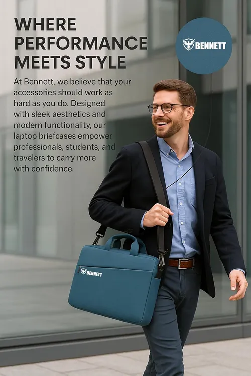 Bennett™ Mystic Formal Business Briefcase Bag Crossbody Messenger College Bags for Men Women MacBook INoteBook ITablet Laptop Upto 15.6 Inch | Handbags with Shoulder Straps (Blue) 6 Months Warranty