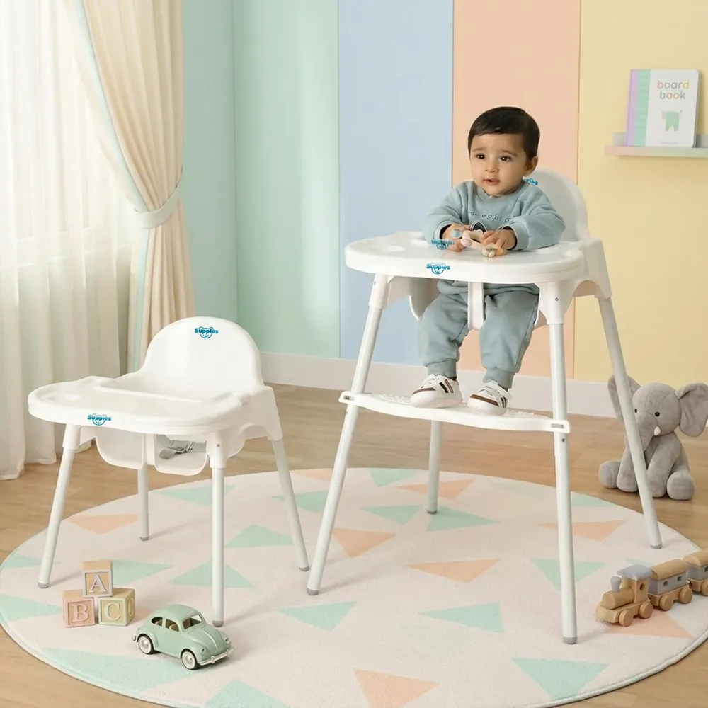 Amazon Brand - Supples 3-in-1 High Chair for Babies & Kids | Supports Up to 15 Kg | Detachable & Portable | Suitable for Kids Aged 6 Months to 3 Years | White