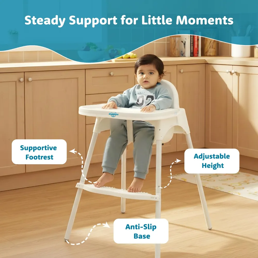 Amazon Brand - Supples 3-in-1 High Chair for Babies & Kids | Supports Up to 15 Kg | Detachable & Portable | Suitable for Kids Aged 6 Months to 3 Years | White