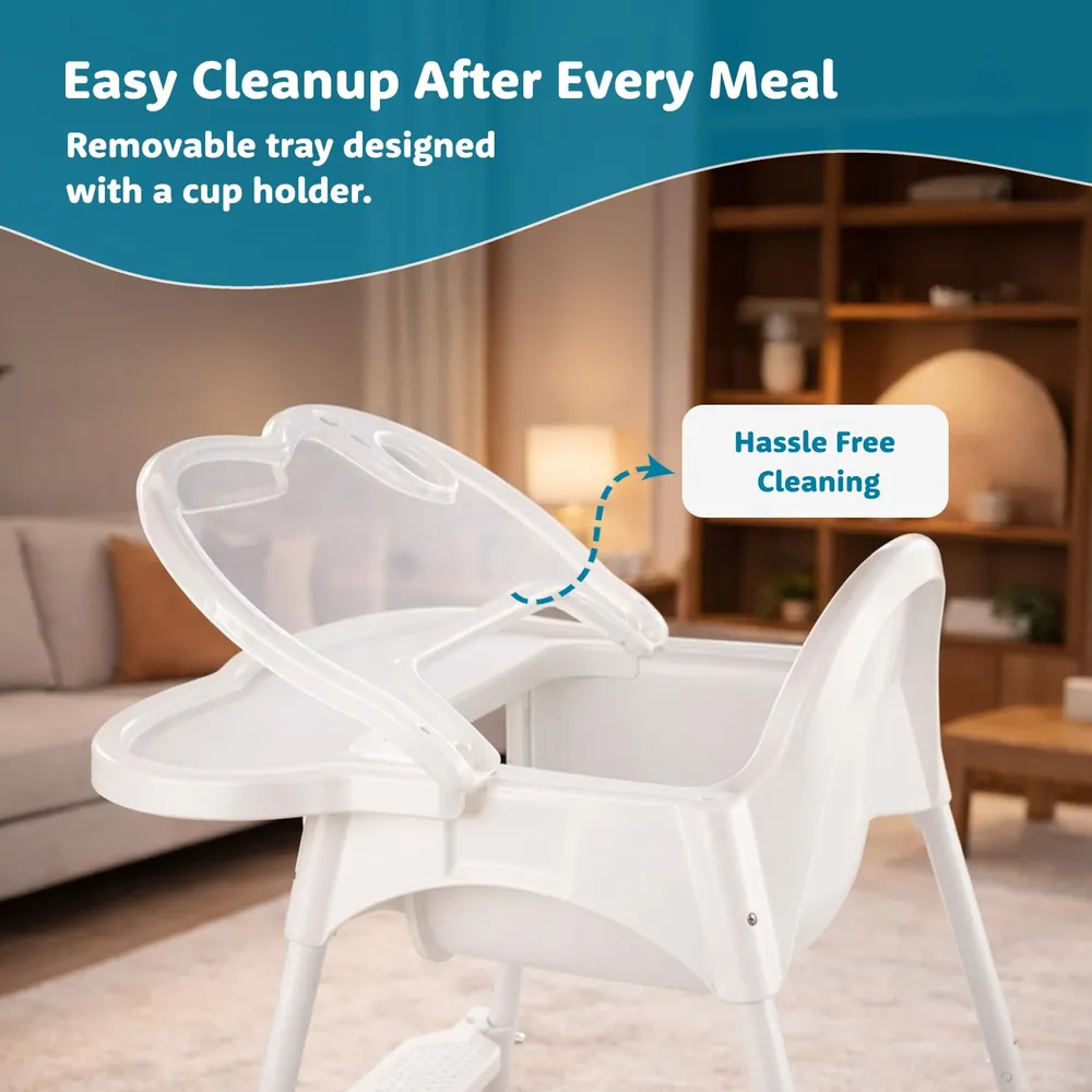 Amazon Brand - Supples 3-in-1 High Chair for Babies & Kids | Supports Up to 15 Kg | Detachable & Portable | Suitable for Kids Aged 6 Months to 3 Years | White