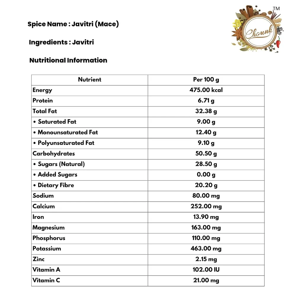Chounk Spice Javitri 25 gm | Javitri Spices Whole | Premium Japatri - Whole Spices | Mace Indian Spice