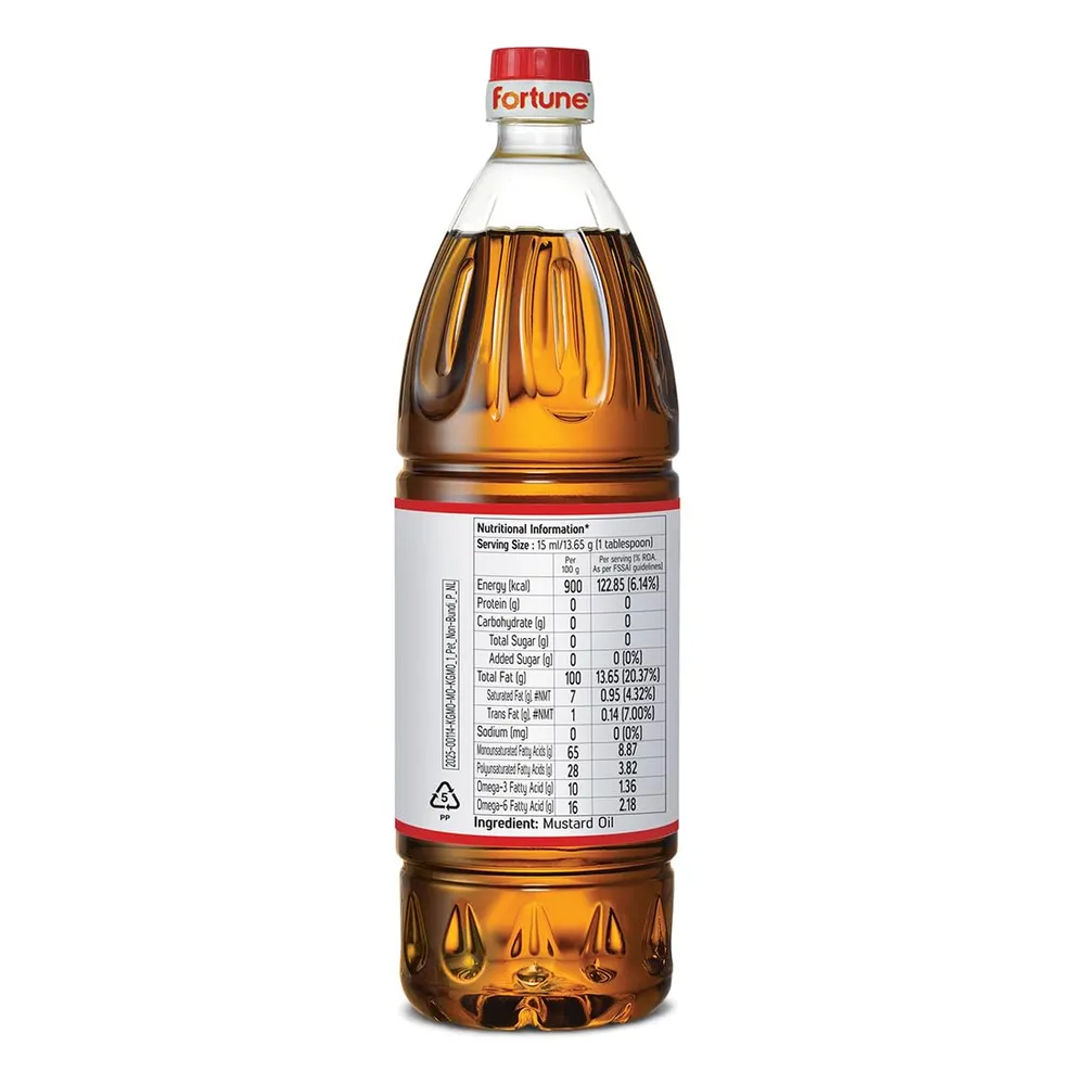 Fortune Premium Kachi Ghani Pure Mustard Oil, 910G PET Bottle (Weight May Vary)
