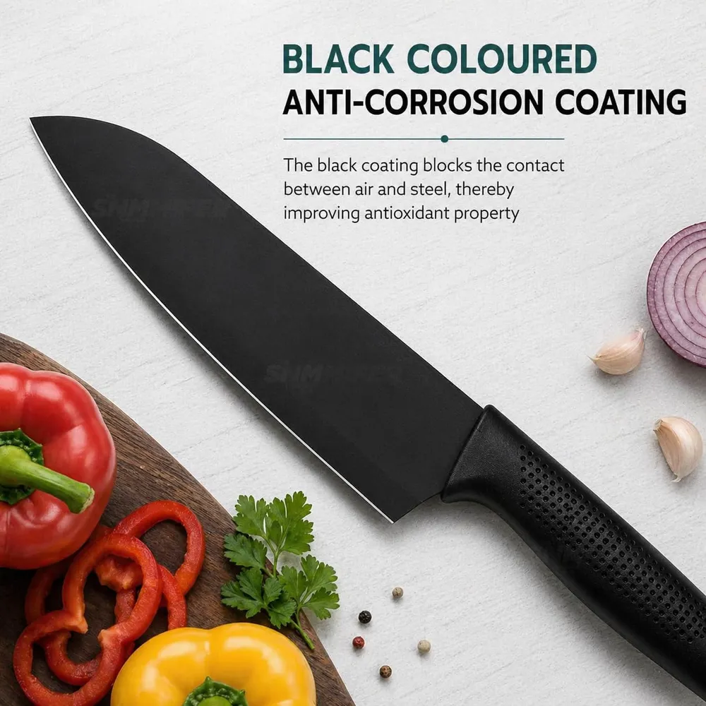 SNMMIFER Kitchen Knife Set, 3 Piece, High Carbon Stainless Steel, Non-Slip PP Handle, Black, for Cooking, Cutting and Slicing (Black)