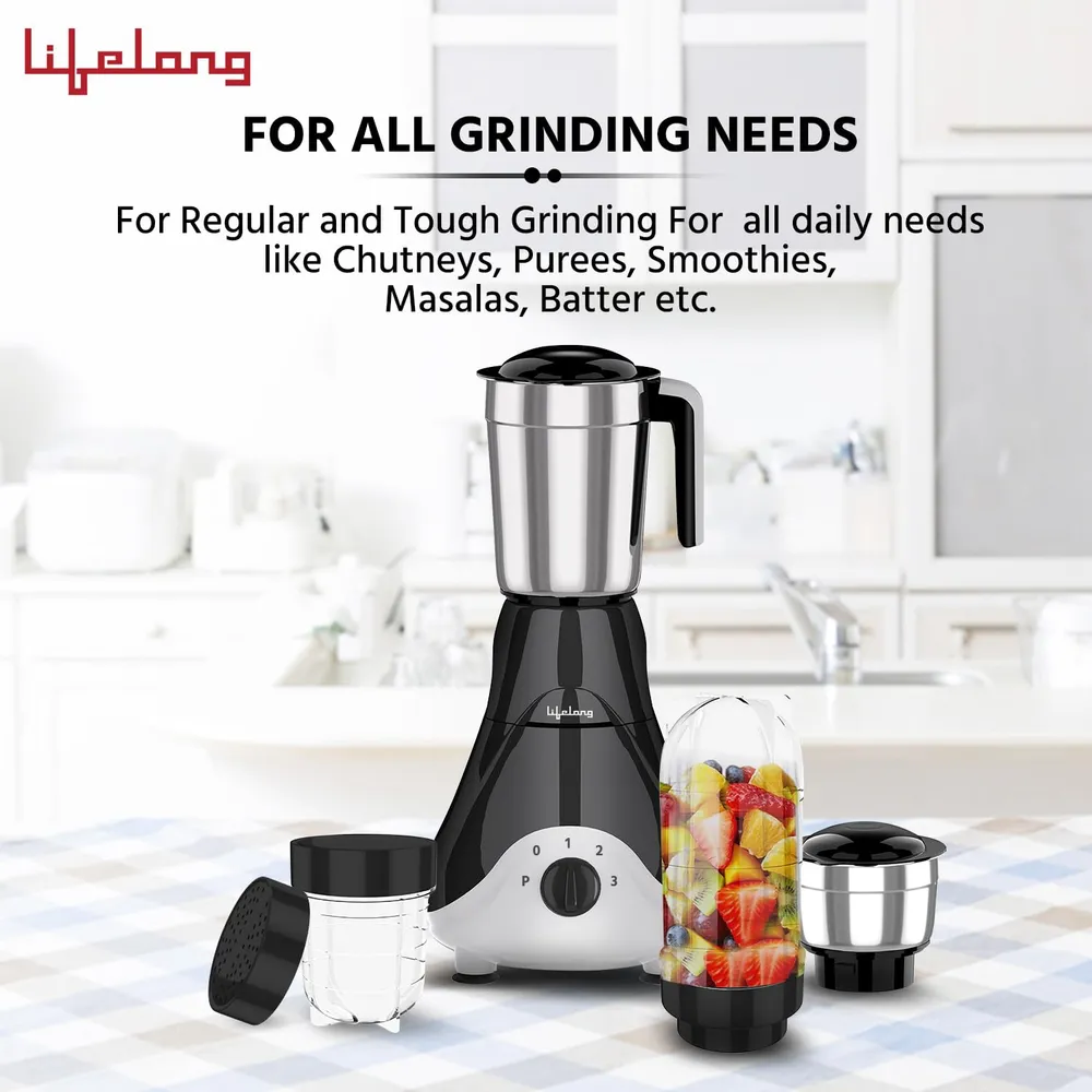 Lifelong Mixer Grinder for Kitchen - 4 Jars 500 Watt Mixie - 2 Nutri bullet Jars for Smoothie & Blending, Chutney Jar & Liquidizing Jar used as Wet Grinder & Blender - Stainless Steel Blades (LLMG39)