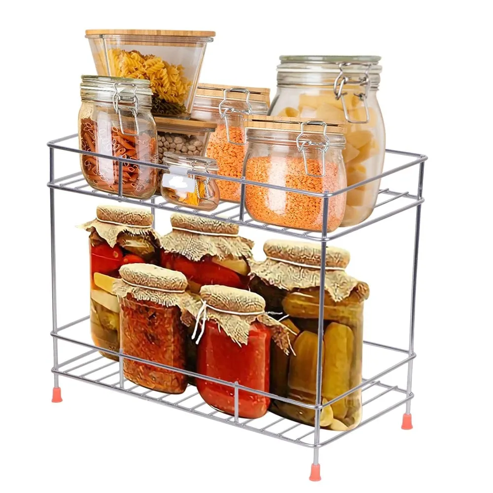 Cri8Hub Stainless Steel 2 Tiered Shelf Kitchen Rack - Spice Boxes Organizer –Kitchen Rack Stand - Cosmetic Organizer – Counter Top Organiser - Floor Mounted Shelf For Home(Multipurpose Rack)
