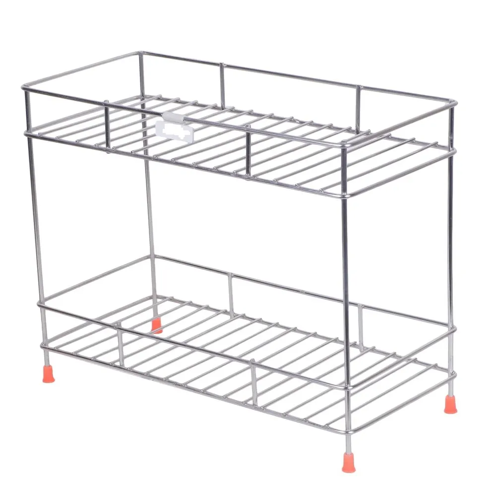 Cri8Hub Stainless Steel 2 Tiered Shelf Kitchen Rack - Spice Boxes Organizer –Kitchen Rack Stand - Cosmetic Organizer – Counter Top Organiser - Floor Mounted Shelf For Home(Multipurpose Rack)