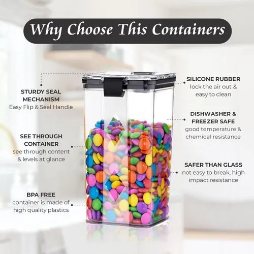 GOLWYN Polyethylene Terephthalate (PET) Airtight Containers Kitchen Storage Box, Food Storage Container, Stackable & Transparent Organizer Jars, Masala Dabba Container, Set of 6 (1200ml each)
