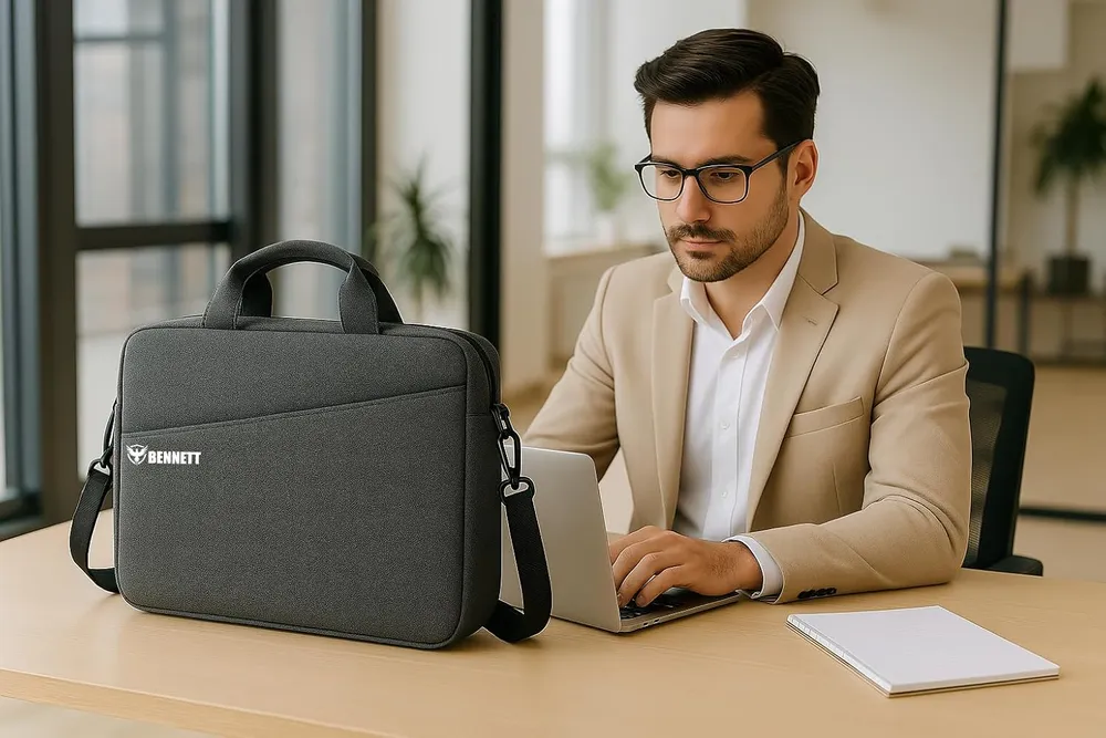 Bennett™ Mystic 15.6 inch (39.6cm) Laptop Briefcase Shoulder Sling Office Business Professional Travel Messenger Bag for Men and Women Water Repellent Formal Executive Bags (Grey) 6 Months Warranty