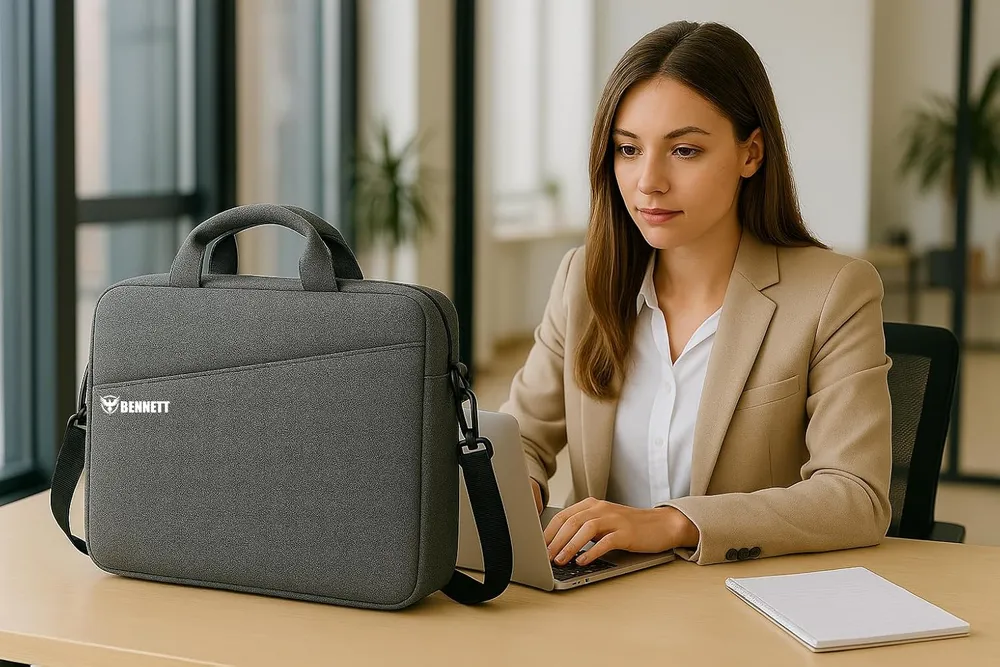 Bennett™ Mystic 15.6 inch (39.6cm) Laptop Briefcase Shoulder Sling Office Business Professional Travel Messenger Bag for Men and Women Water Repellent Formal Executive Bags (Grey) 6 Months Warranty