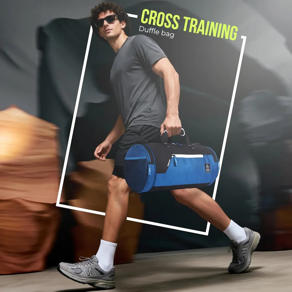 Gear Cross Training 9"/29L Large Water Resistant Duffle Bag | Travel Bag | Gym Bag for Men & Women (Moroccan Blue - Black)