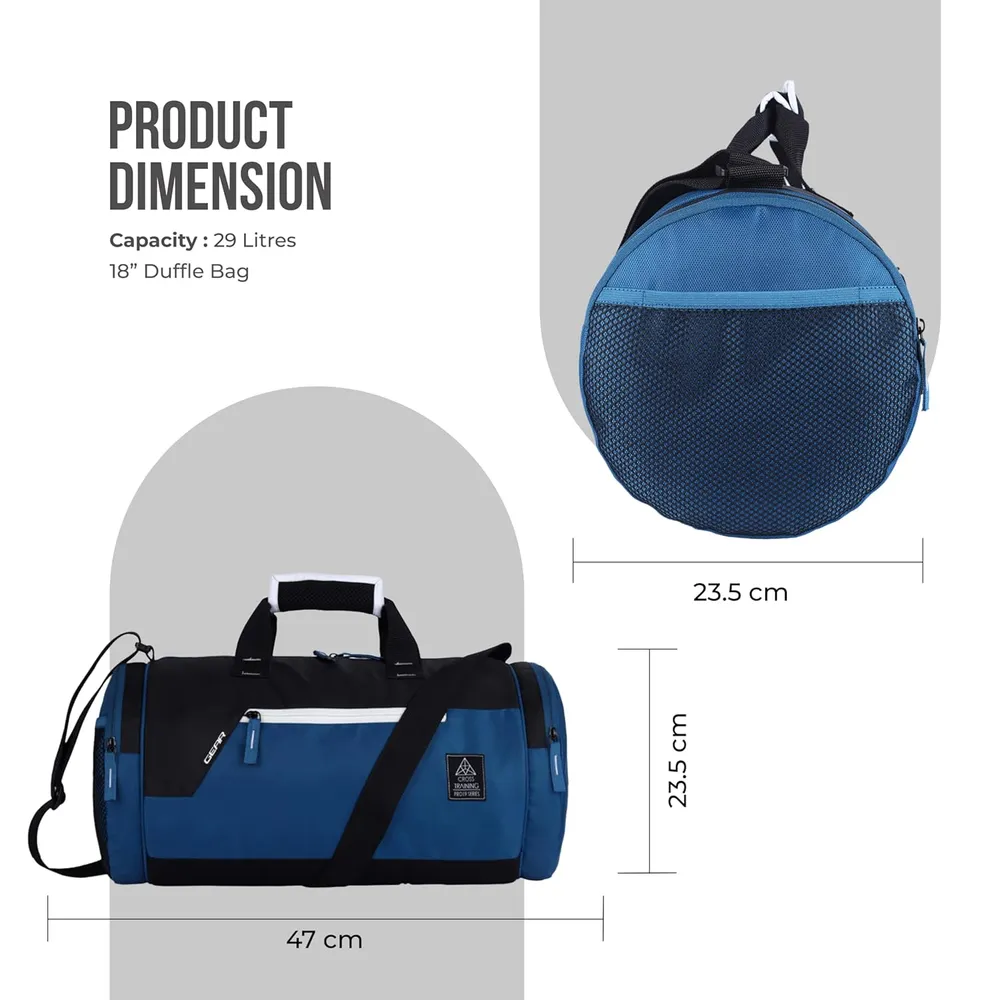 Gear Cross Training 9"/29L Large Water Resistant Duffle Bag | Travel Bag | Gym Bag for Men & Women (Moroccan Blue - Black)