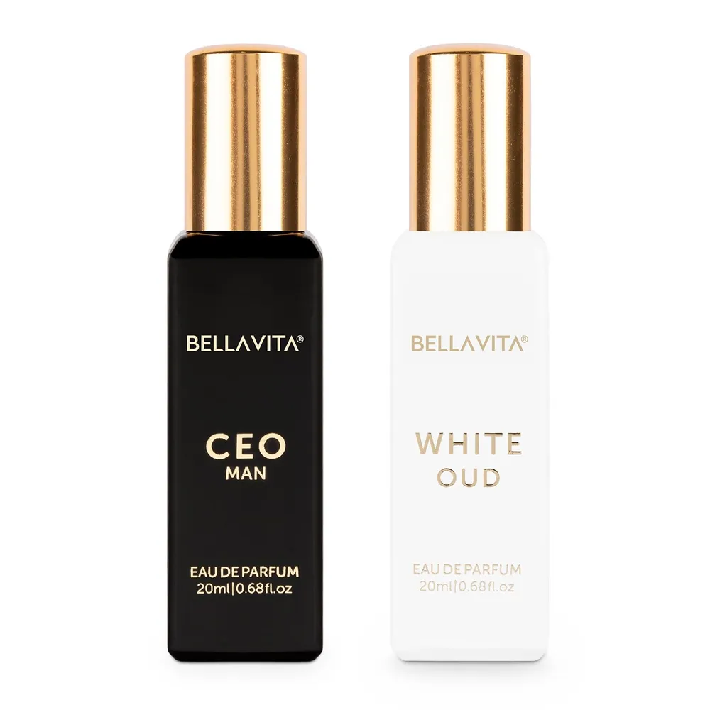 BELLAVITA CEO MAN and WHITE OUD Unisex | Long Lasting Perfume Unisex | Eau De Parfum pack of 2x20ml each | Tonka, Agarwood & Orange | Woody, Spicy & Citrus Premium Fragrance