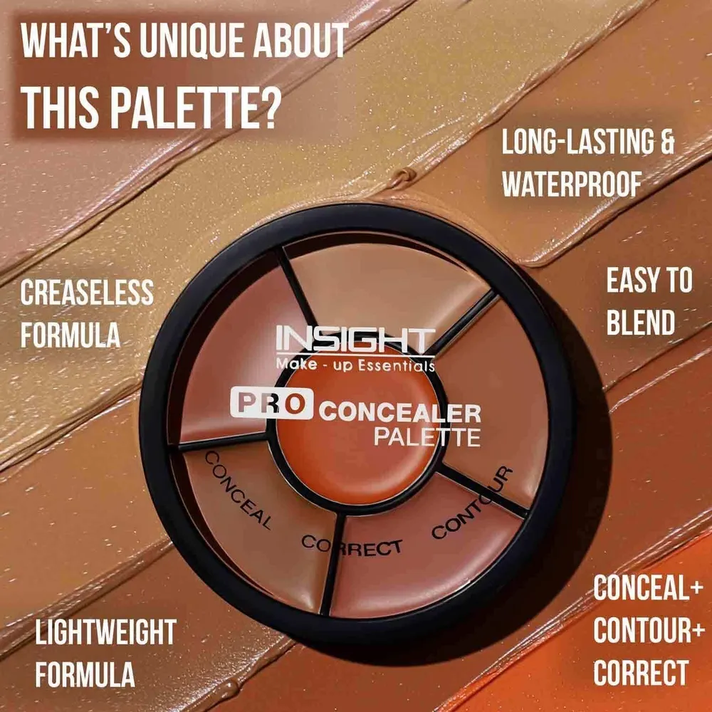 INSIGHT Pro Concealer Palette - Shade Corrector | Makeup Wheel for Face | Satin–Matte Finish | 3-in-1 Conceal, Contour & Correct | Waterproof | Full Coverage | 15gm