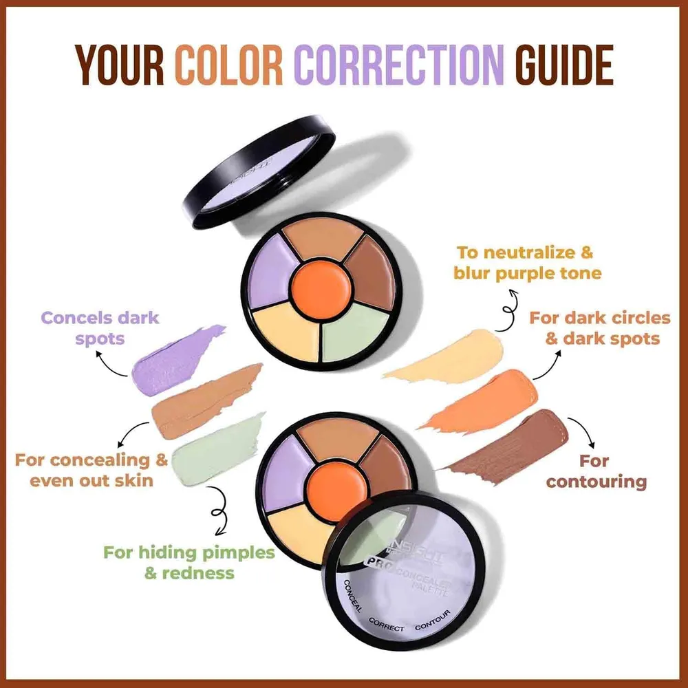INSIGHT Pro Concealer Palette - Shade Corrector | Makeup Wheel for Face | Satin–Matte Finish | 3-in-1 Conceal, Contour & Correct | Waterproof | Full Coverage | 15gm