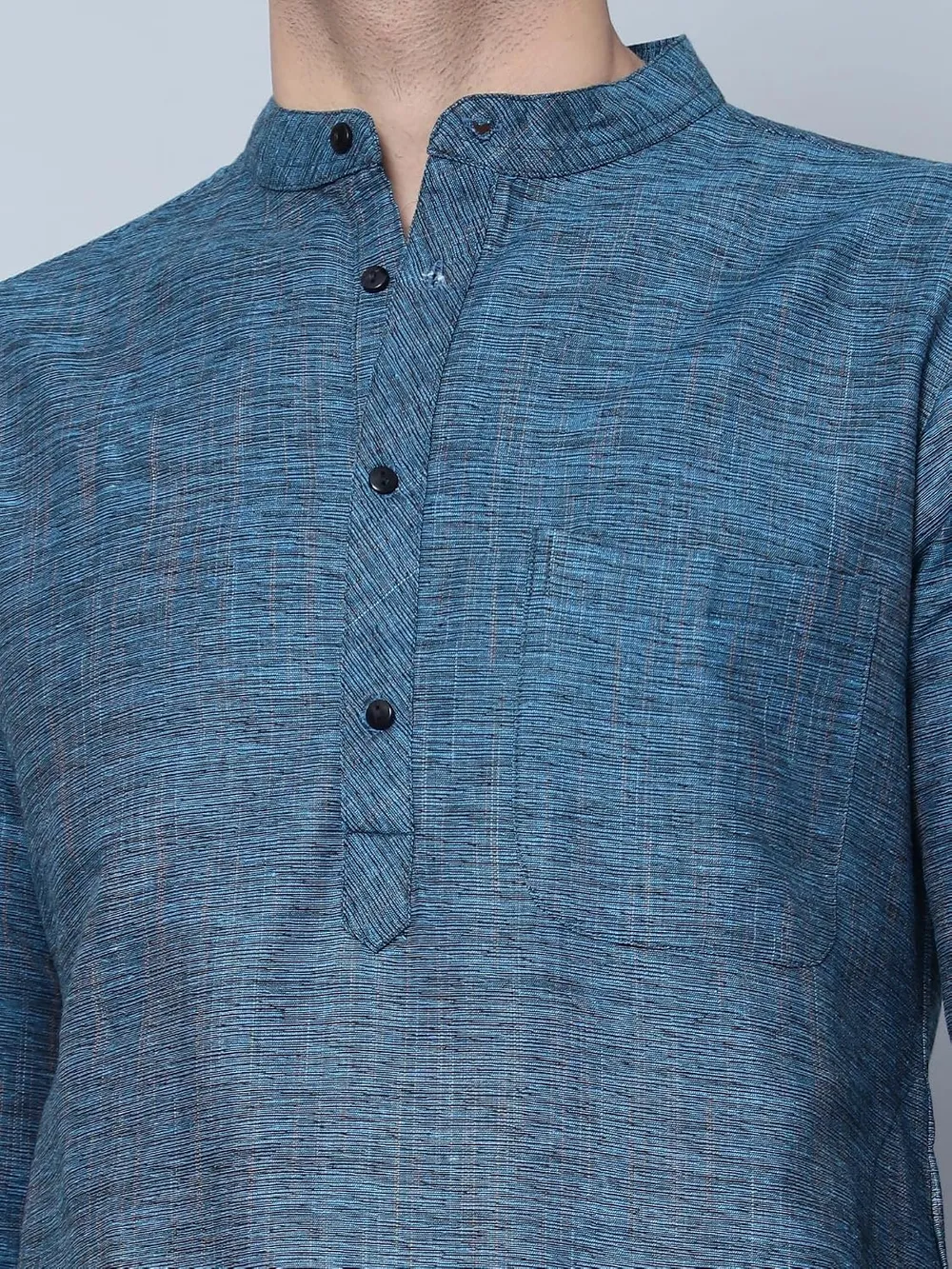 LATEST CHIKAN Men's Cotton Regular Textured Long Kurta Full Sleeves - Casual Ethnic Wear