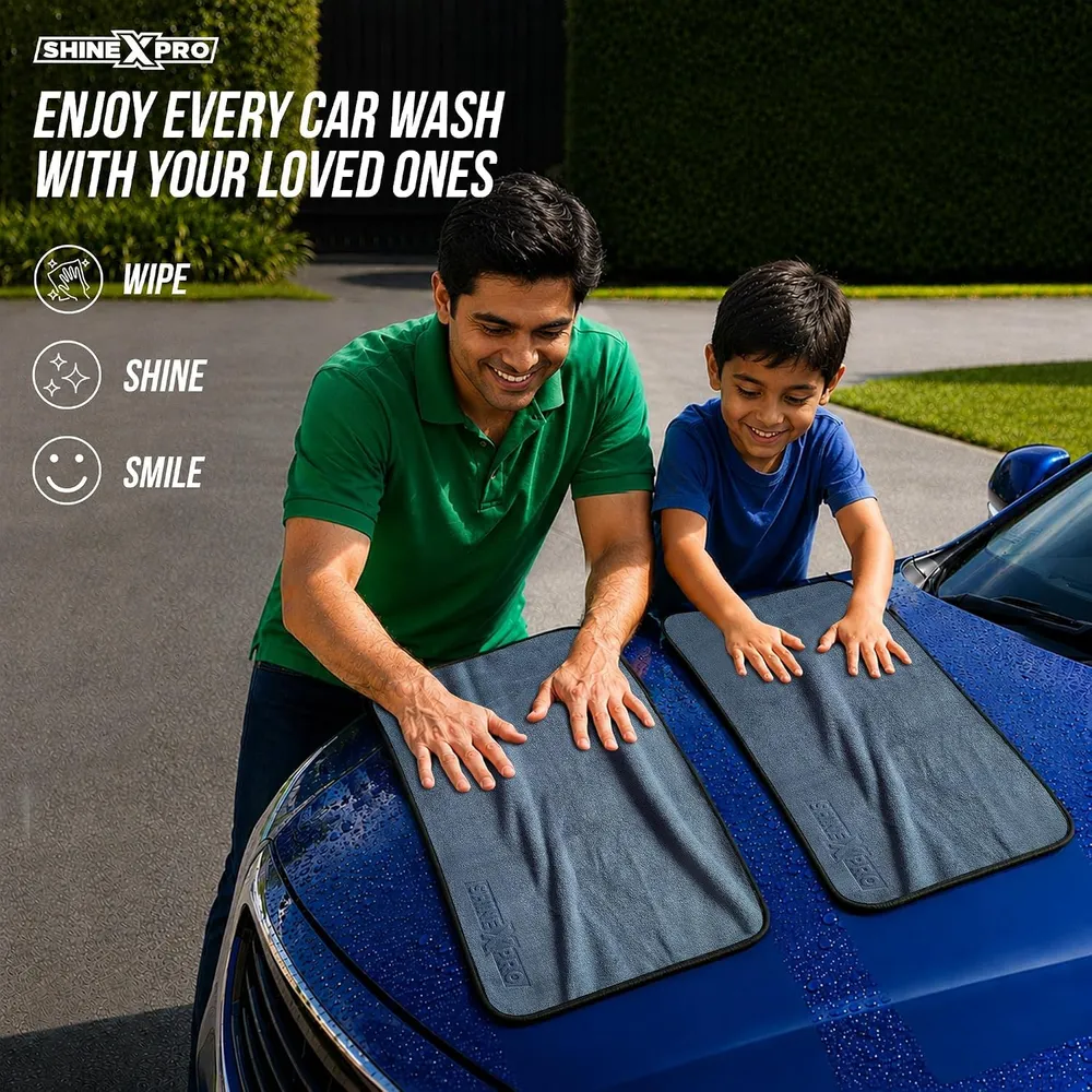 ShineXPro Microfiber Car Cleaning Cloth - OG Soft 500 GSM Extra Large (35x75 CM) Microfiber Cloth for Car and Bike - Suede Edging for Scratchless Drying and Detailing (Pack of 2, Grey)