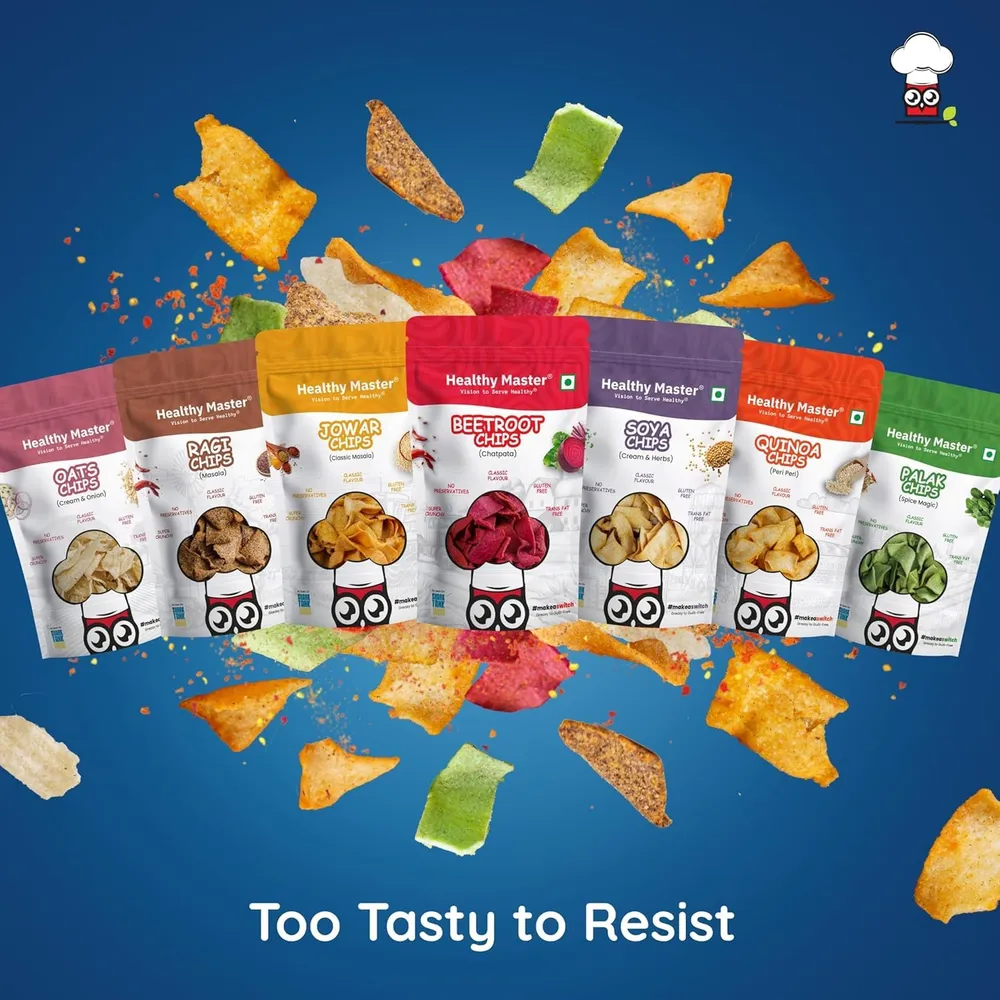 Healthy Master Millet Chips Combo 210g (7x30g) | Source of Protein | Gluten Free Snacks | No Preservatives | Made with Ragi, Quinoa, Oats, Beetroot, Palak, Jowar & Soya | No Palm Oil