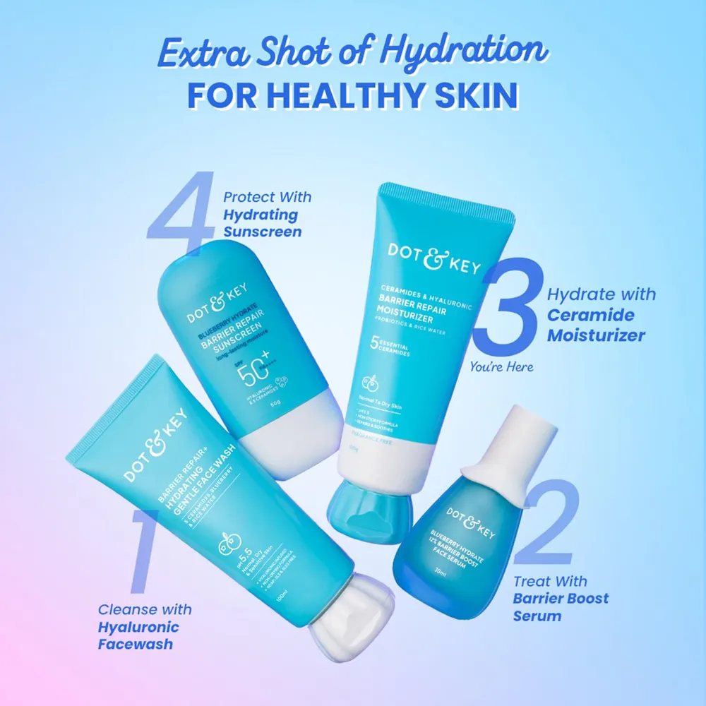 Dot & Key Barrier Repair Moisturizer For Normal, Dry, Combination & Sensitive Skin | 120 Hrs Moisturization, With 5 Ceramides & Hyaluronic | Repairs Damaged Skin Barrier, Non-Comedogenic | 100g