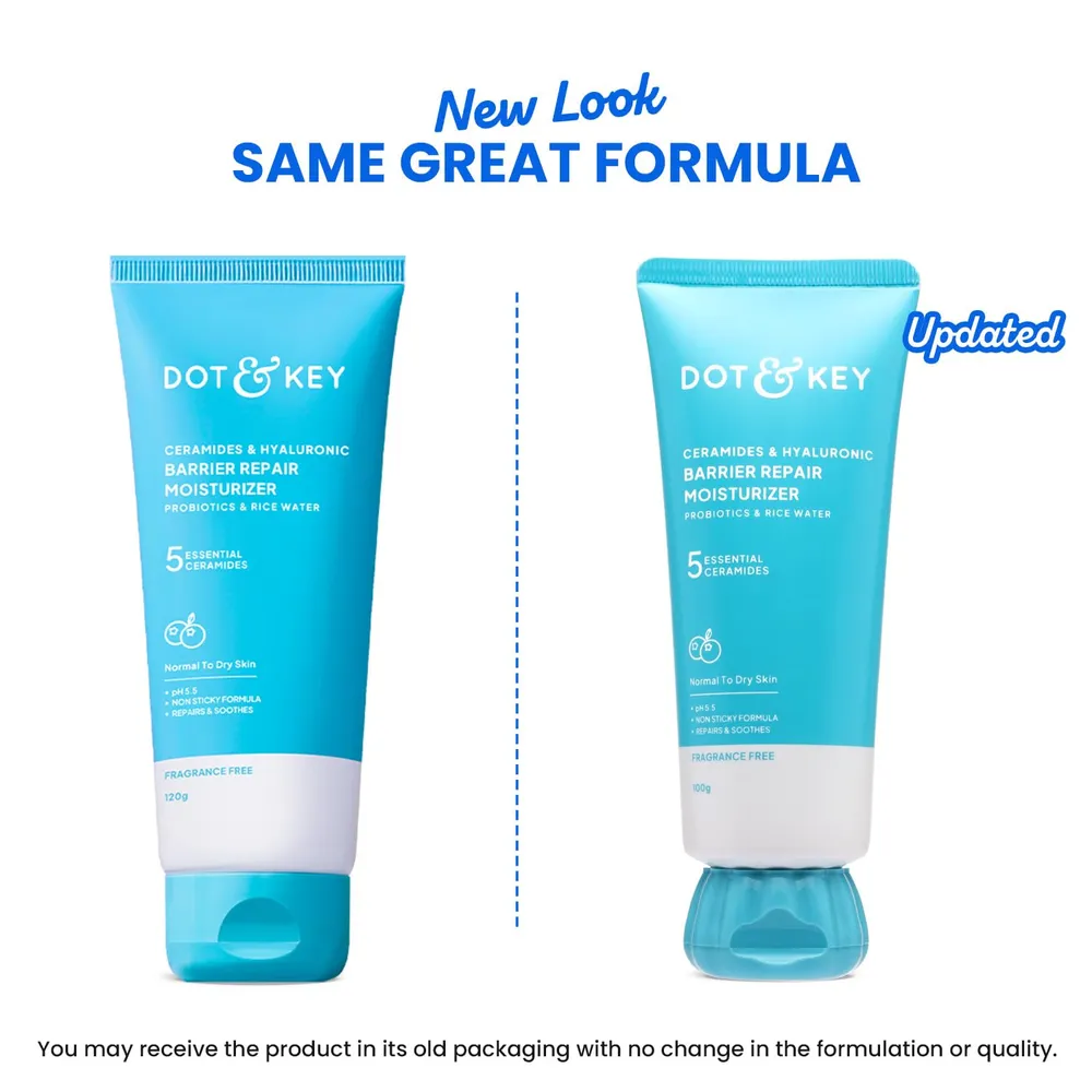 Dot & Key Barrier Repair Moisturizer For Normal, Dry, Combination & Sensitive Skin | 120 Hrs Moisturization, With 5 Ceramides & Hyaluronic | Repairs Damaged Skin Barrier, Non-Comedogenic | 100g