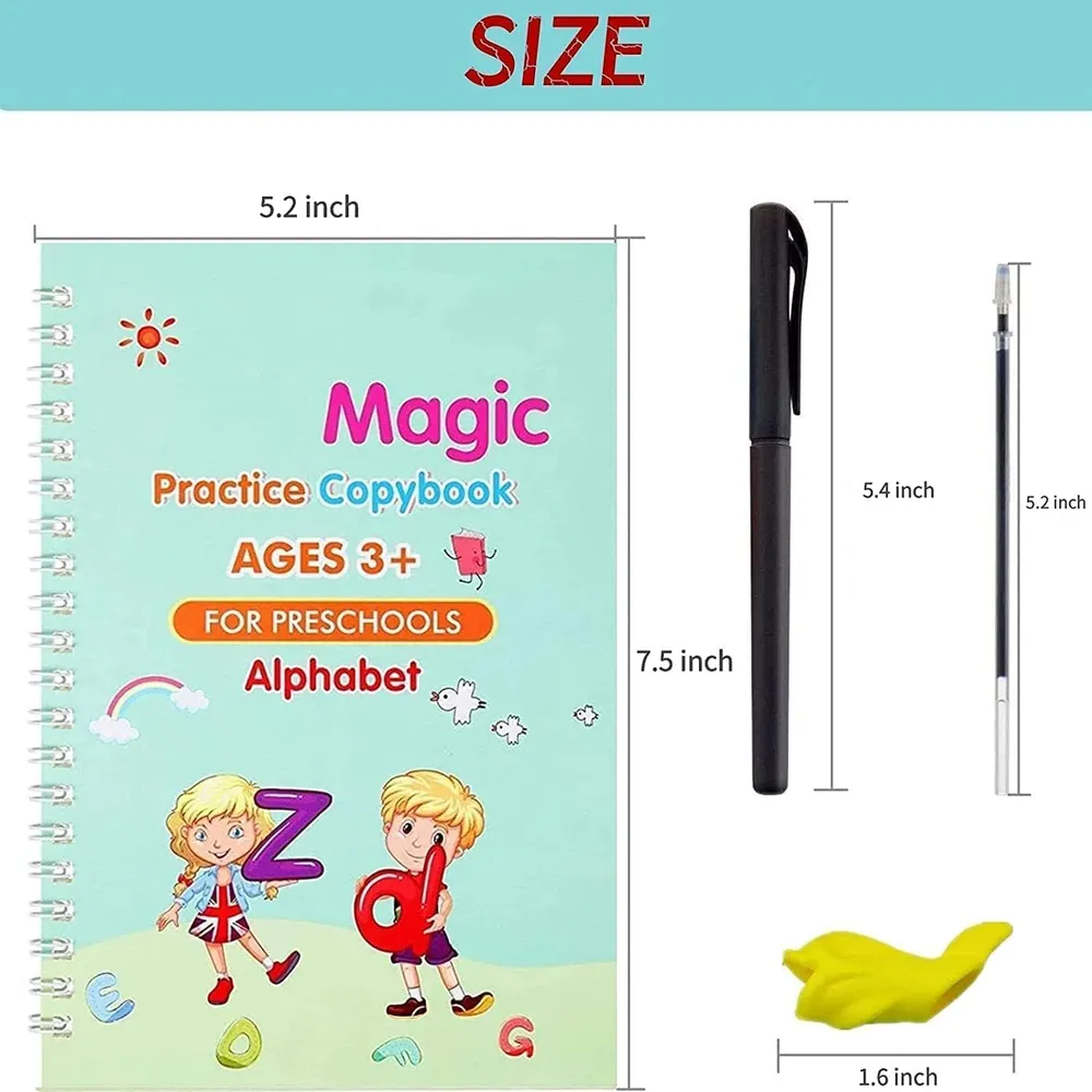 SHNMN Sank Magic Practice Copybook, (4 BOOK +1 PEN + 10 REFILL) Number Tracing Book for Preschoolers with Pen, Magic calligraphy books for kids Reusable Writing Tool