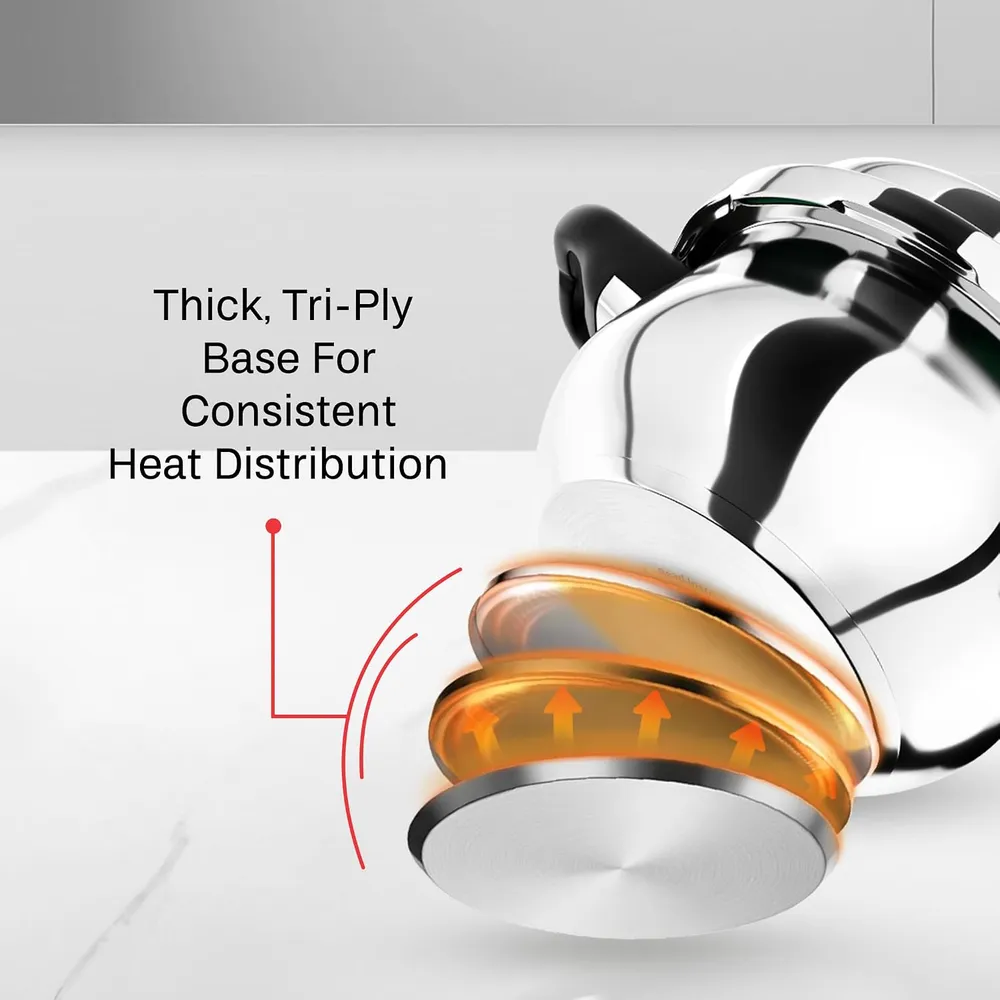 Butterfly Curve 3 Litres Stainless Steel Outer Lid Pressure Cooker | TRIPLY Base | Induction & Gas Stove Compatible | Triple Safety | ISI Certified | 5 Years Manufacturer's Warranty