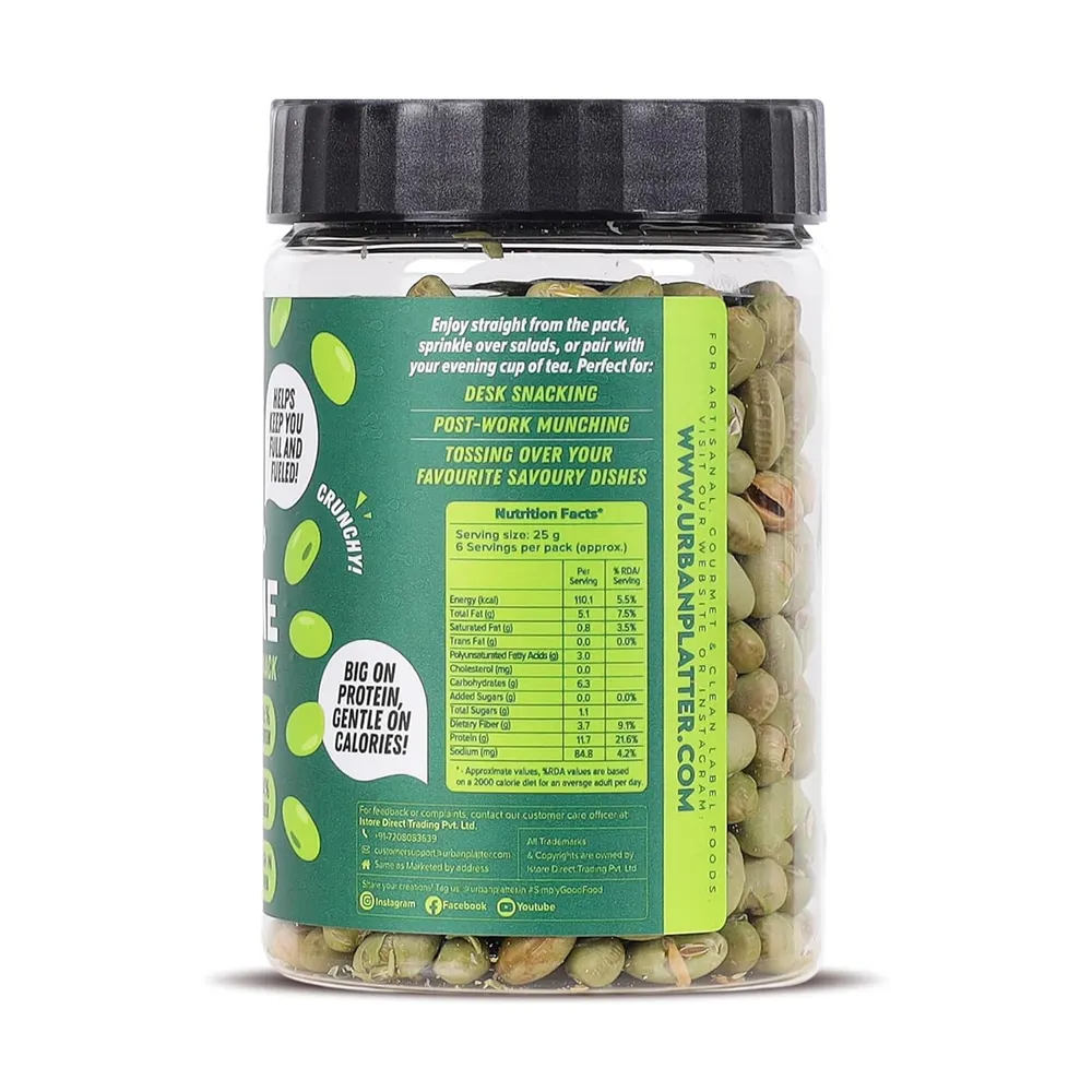 Urban Platter Roasted Salted Edamame, 150g (46% Protein, 14% Fiber, Lightly Salted Young Green Soybeans, Highest Plant Protein Supersnack)