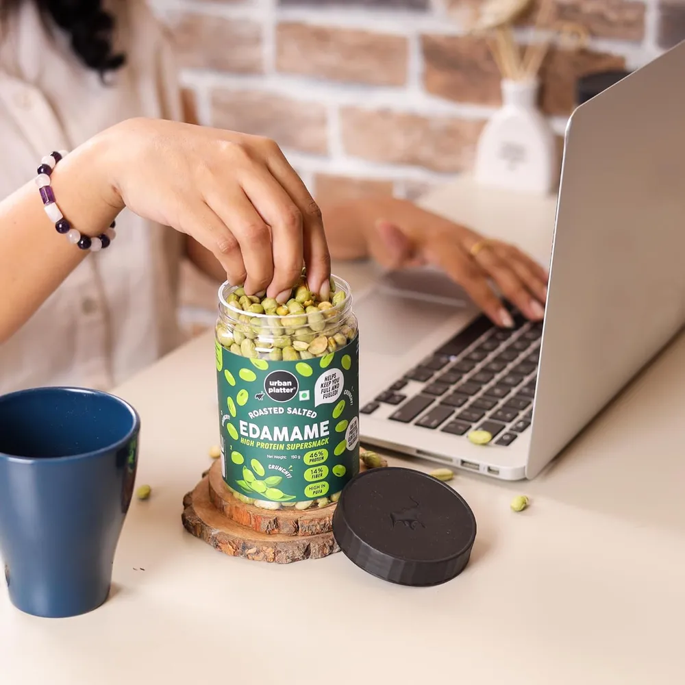 Urban Platter Roasted Salted Edamame, 150g (46% Protein, 14% Fiber, Lightly Salted Young Green Soybeans, Highest Plant Protein Supersnack)