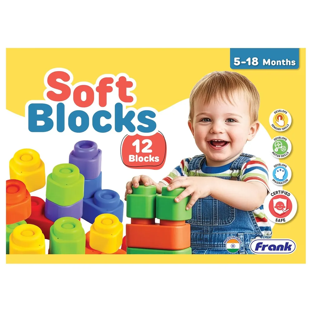 Frank Soft Blocks for Babies – 12 Colorful Soft Building Blocks | Sensory & Motor Skill Development Toy | Safe, Non-Toxic, Washable Blocks for Infants
