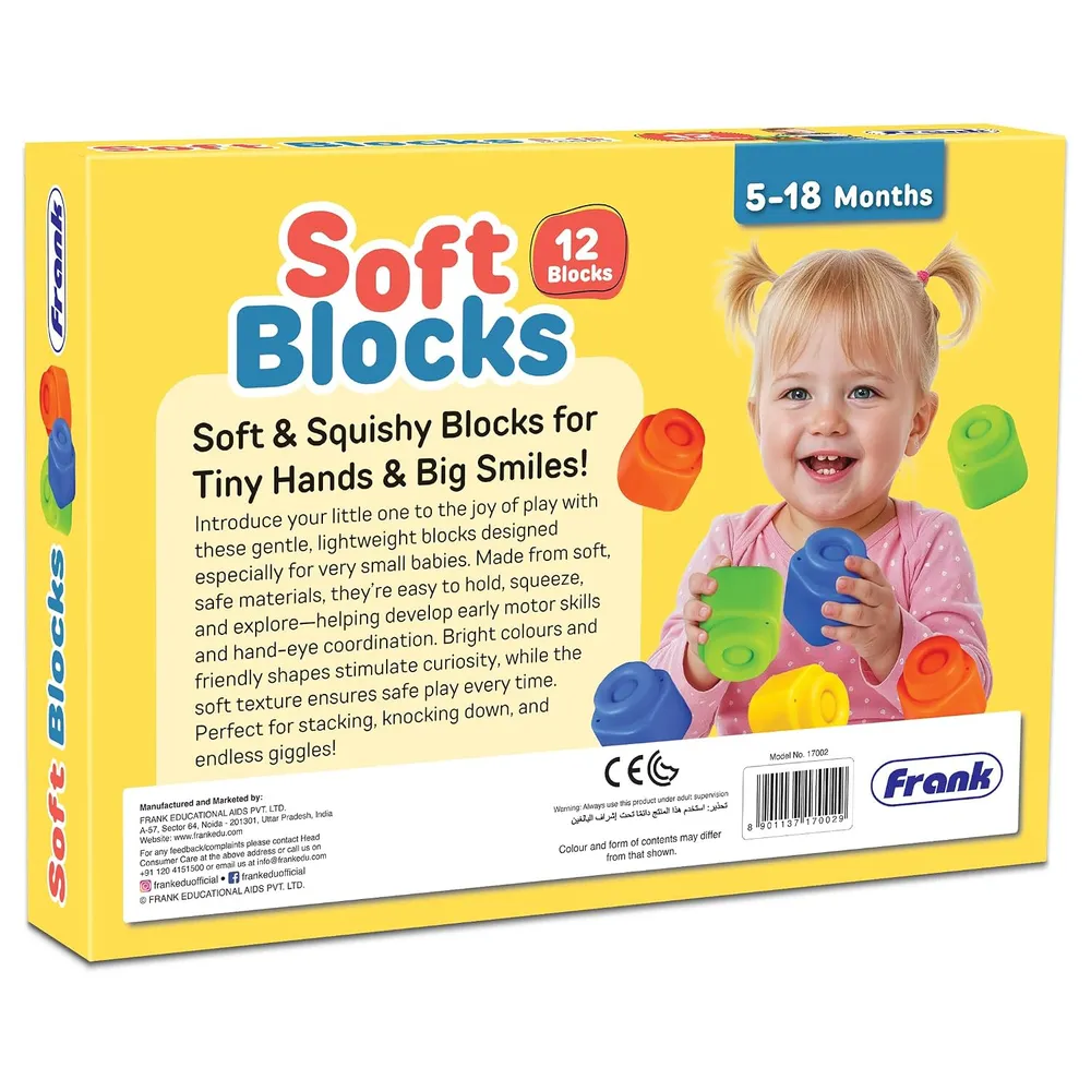 Frank Soft Blocks for Babies – 12 Colorful Soft Building Blocks | Sensory & Motor Skill Development Toy | Safe, Non-Toxic, Washable Blocks for Infants