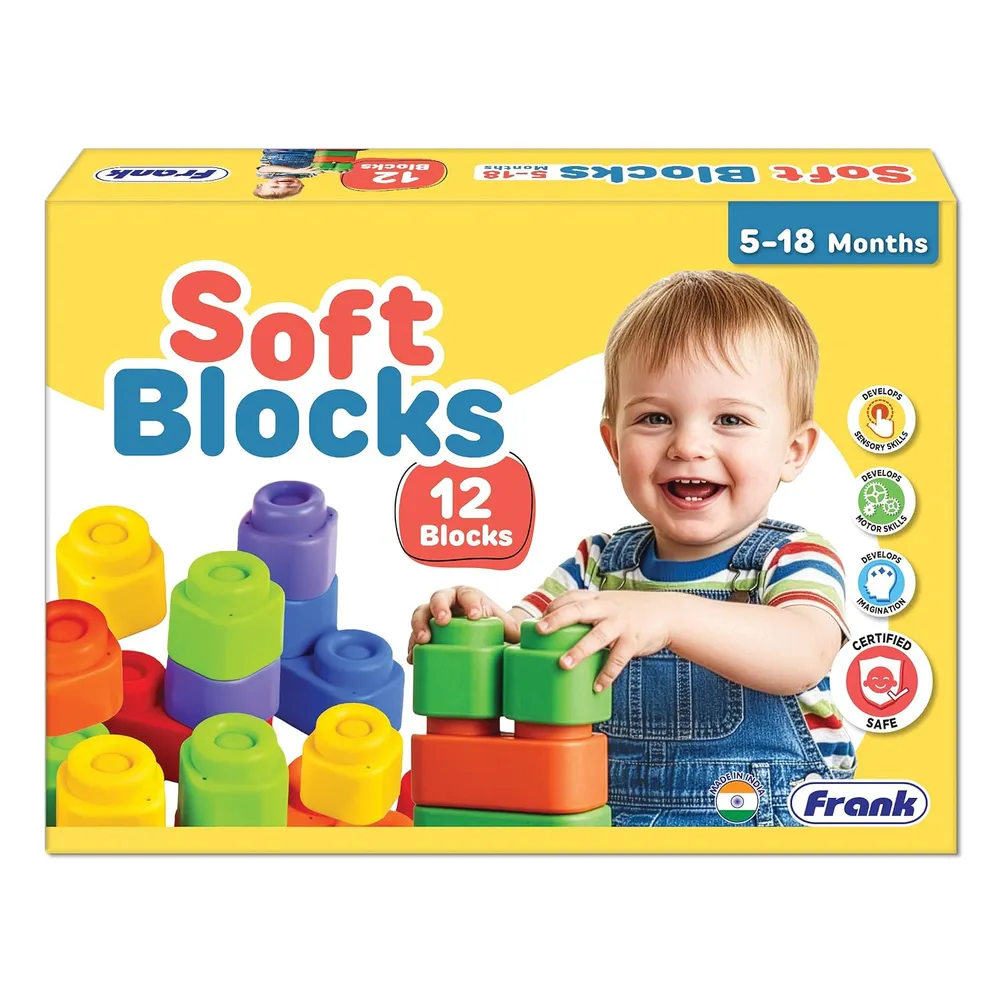 Frank Soft Blocks for Babies – 12 Colorful Soft Building Blocks | Sensory & Motor Skill Development Toy | Safe, Non-Toxic, Washable Blocks for Infants