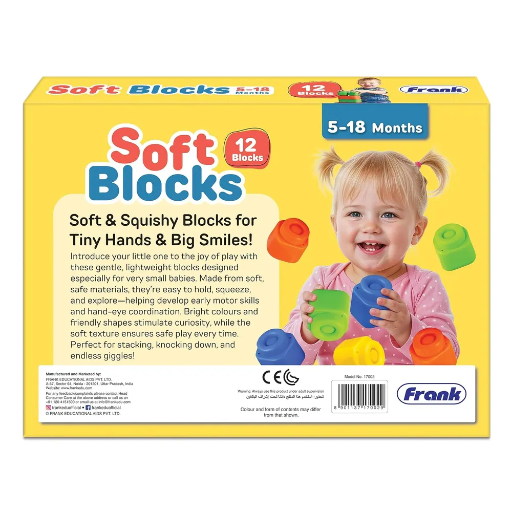 Frank Soft Blocks for Babies – 12 Colorful Soft Building Blocks | Sensory & Motor Skill Development Toy | Safe, Non-Toxic, Washable Blocks for Infants