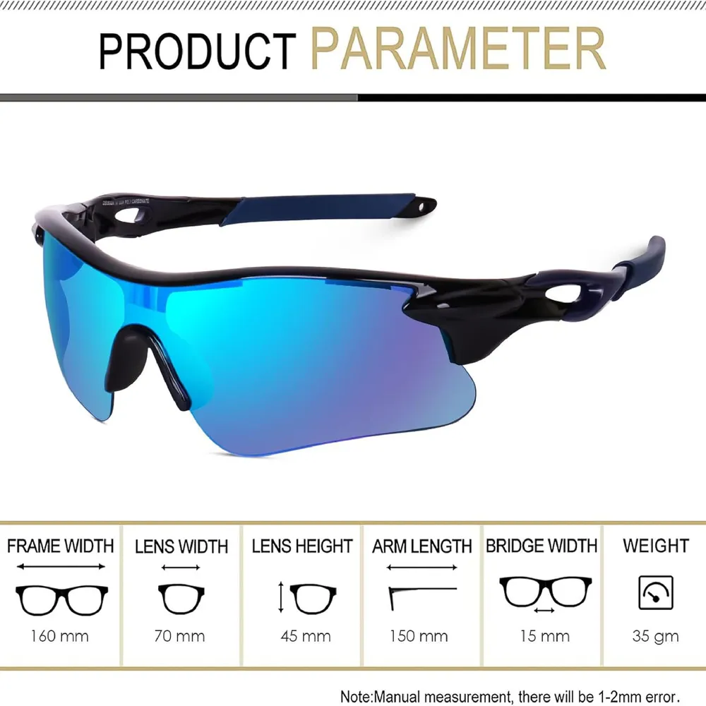 Dervin Non Polarized Oversized Sports Sunglasses for Men Women, Outdoor Cricket Cycling Hiking Fishing Sunglasses