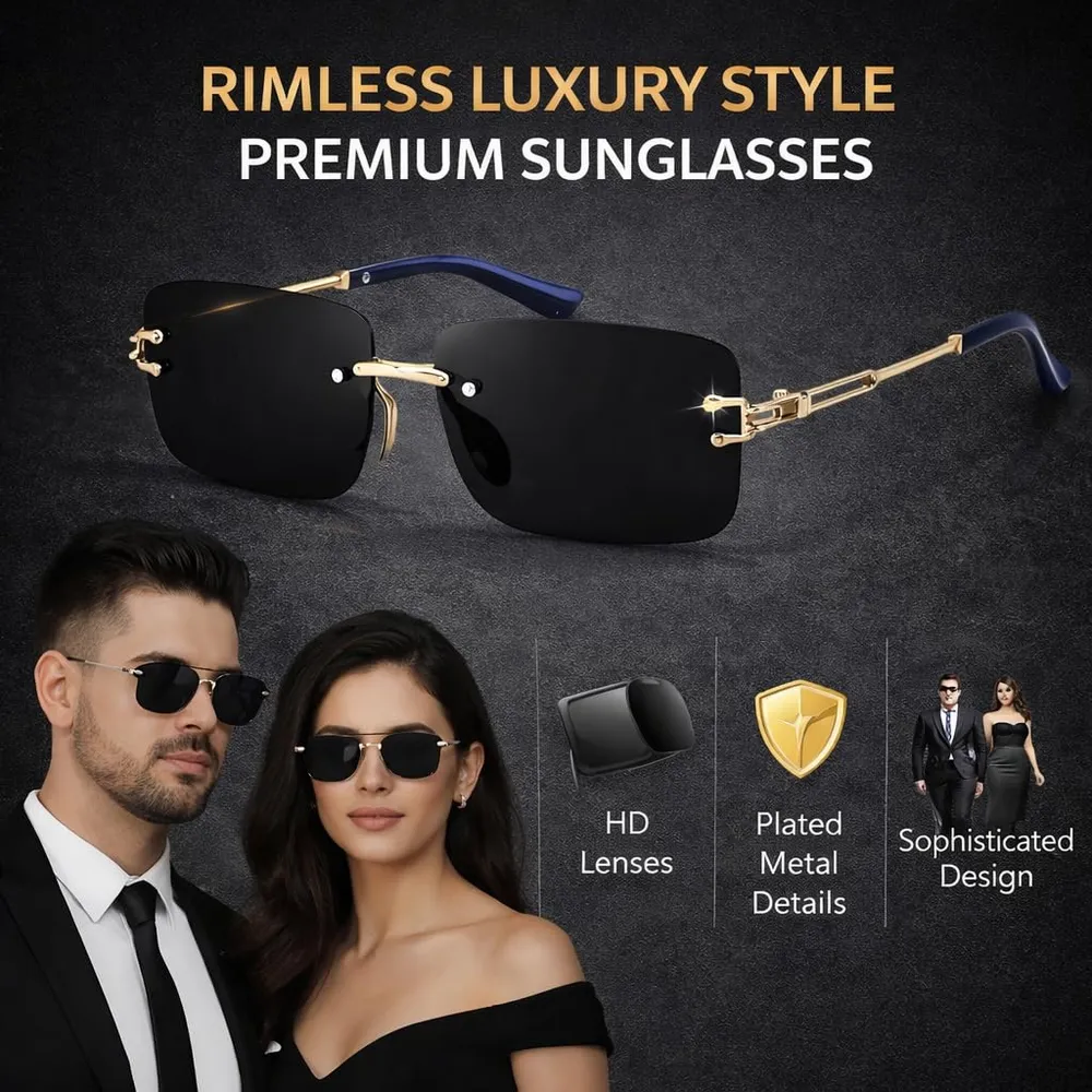 Dervin UV Protected Retro Rectangular Rimless Sunglasses for Men and Women