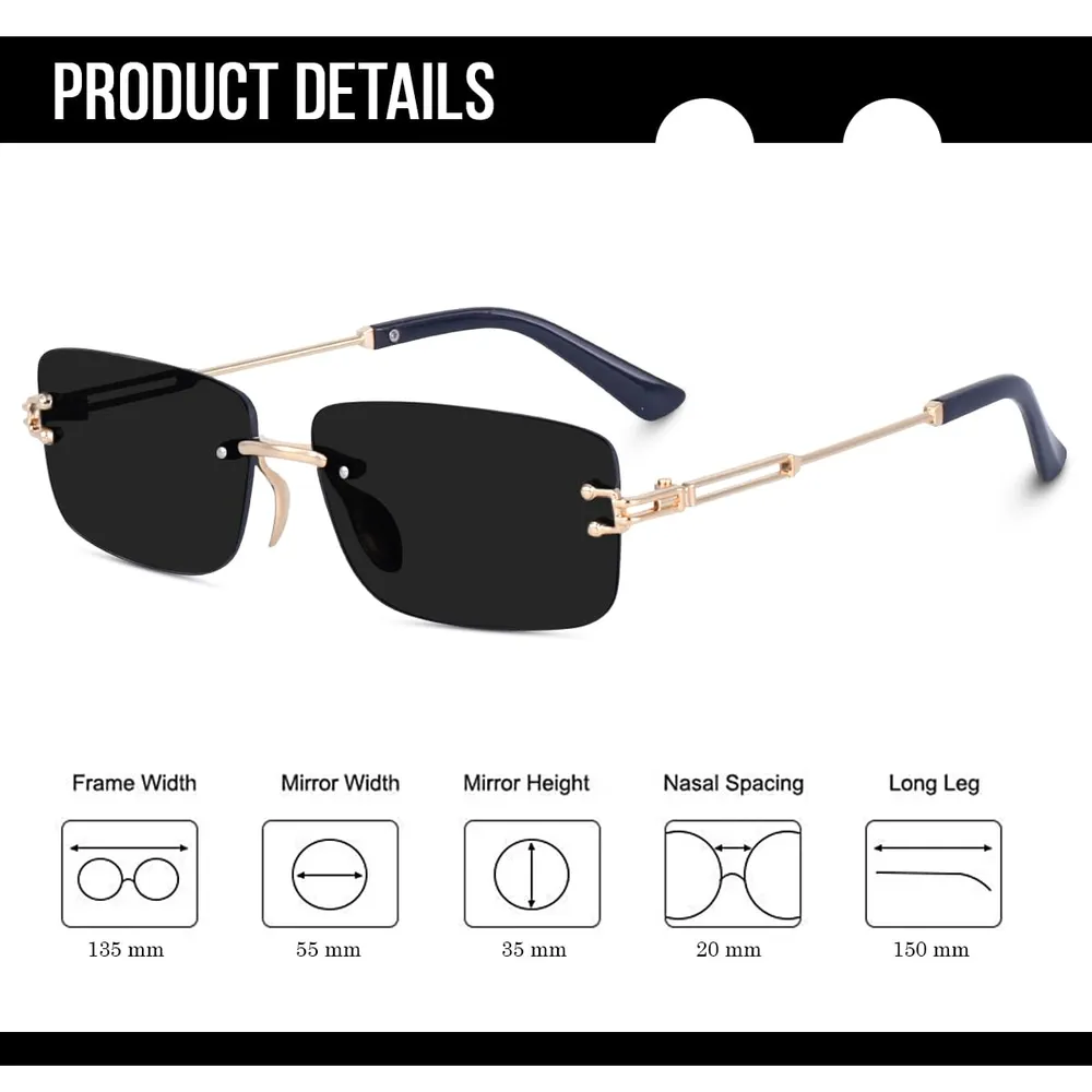 Dervin UV Protected Retro Rectangular Rimless Sunglasses for Men and Women