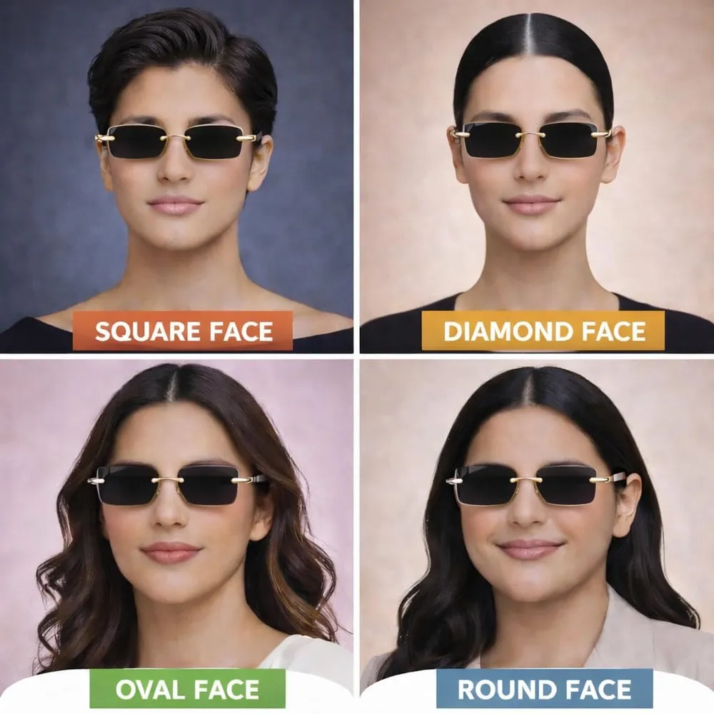 Dervin UV Protected Retro Rectangular Rimless Sunglasses for Men and Women