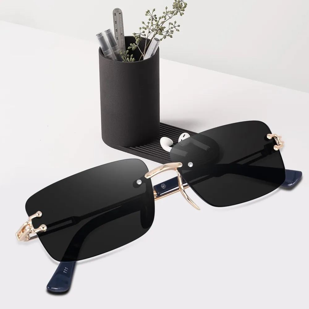 Dervin UV Protected Retro Rectangular Rimless Sunglasses for Men and Women