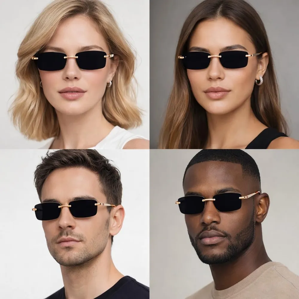 Dervin UV Protected Retro Rectangular Rimless Sunglasses for Men and Women