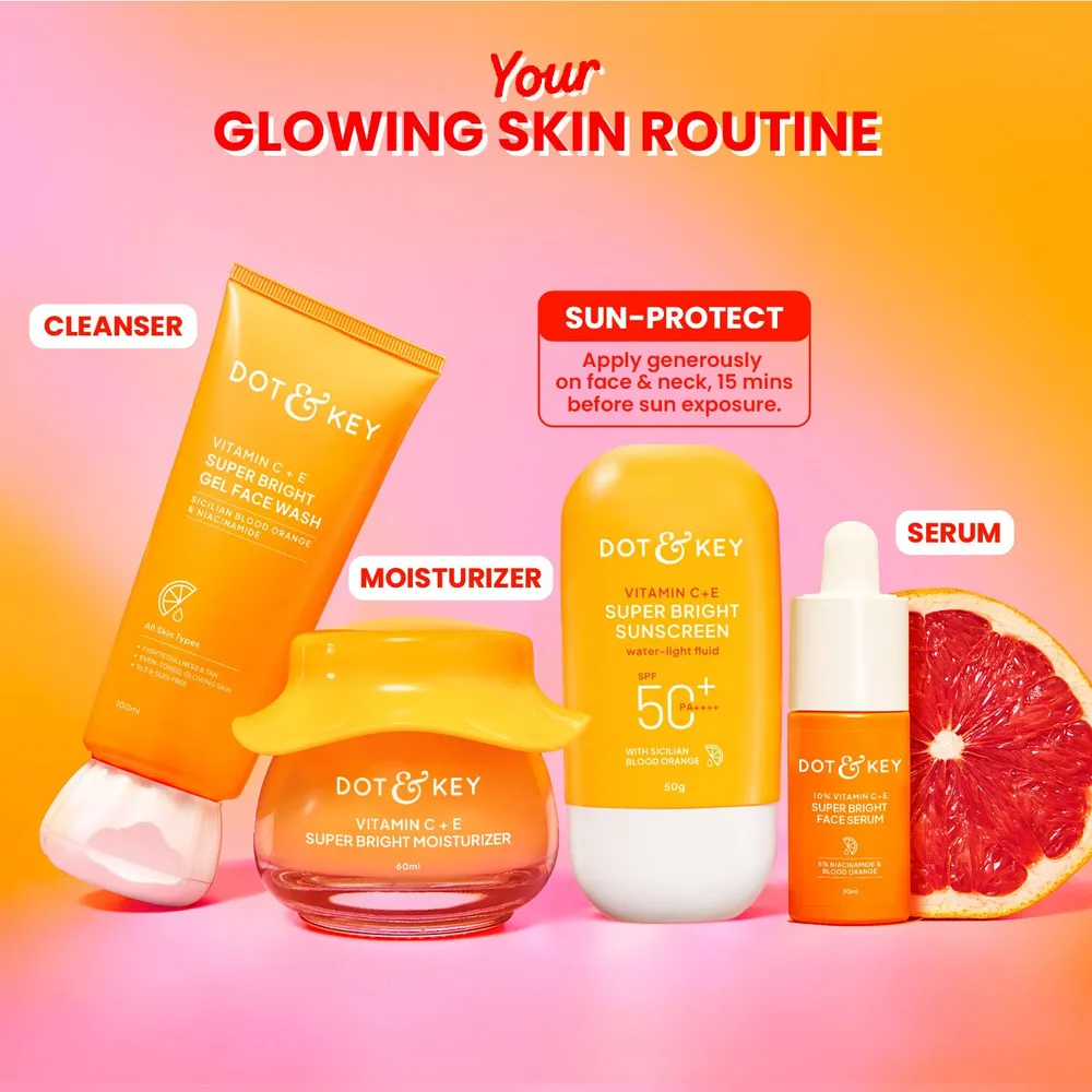 Dot & Key Vitamin C + E Super Bright Sunscreen In-Vivo Tested SPF 50+ PA++++ With New-Age UV Filters, Water-Light Fluid, Boosts Glow, Reduces Dullness & Dark Spots, Checks Tanning, No White Cast || 30G
