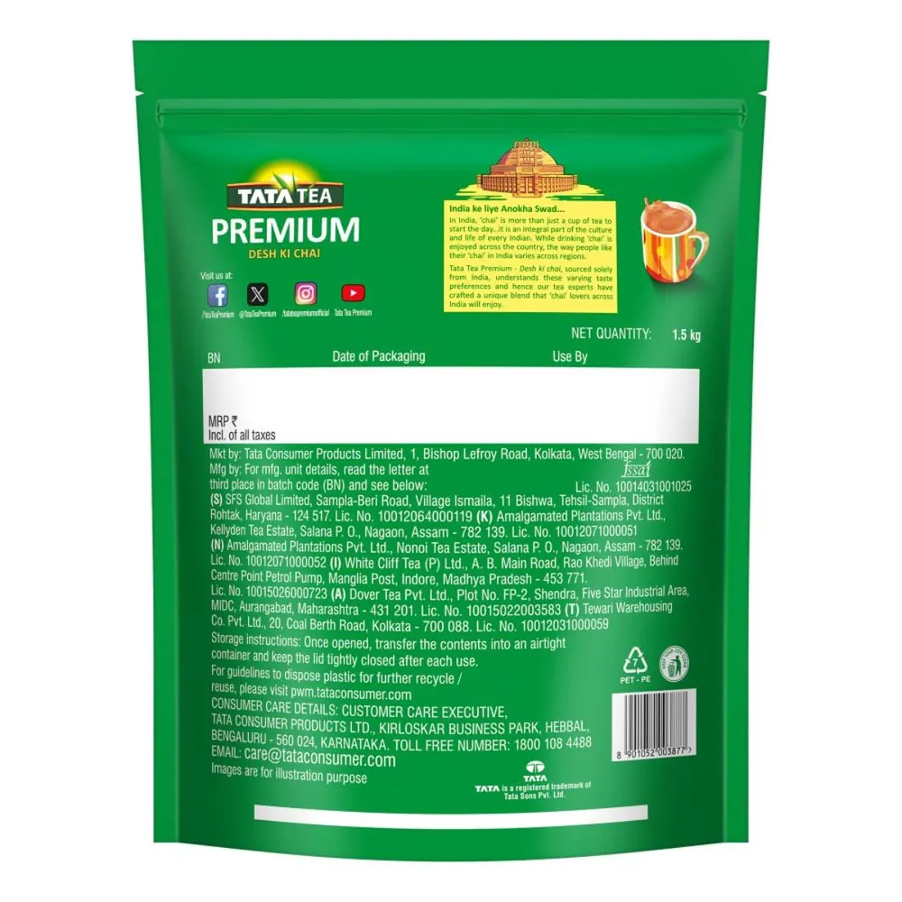 Tata Tea Premium | Desh Ki Chai | Unique Blend Crafted For Chai Lovers Across India | Black Tea | 1.5kg