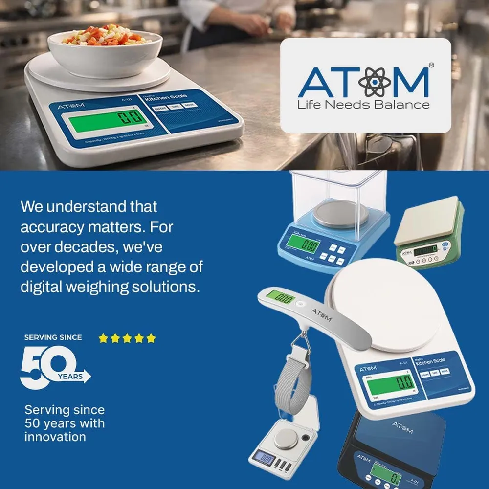 ATOM/Aliston K1 Series A121/SF-400 Digital Weighing Machine/Scale (10kg, 1g accuracy) High Precision Scale for Food with Large LCD Display, Tare Function Multi weighing mode-g, oz For Home, Kitchen