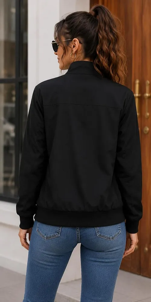 Tagas Women's Casual Bomber Jacket | Lightweight Zip-Up Jacket with Pockets | Full Sleeve Solid Color Outerwear for Winter, Travel & Daily Wear|oversized jecket|