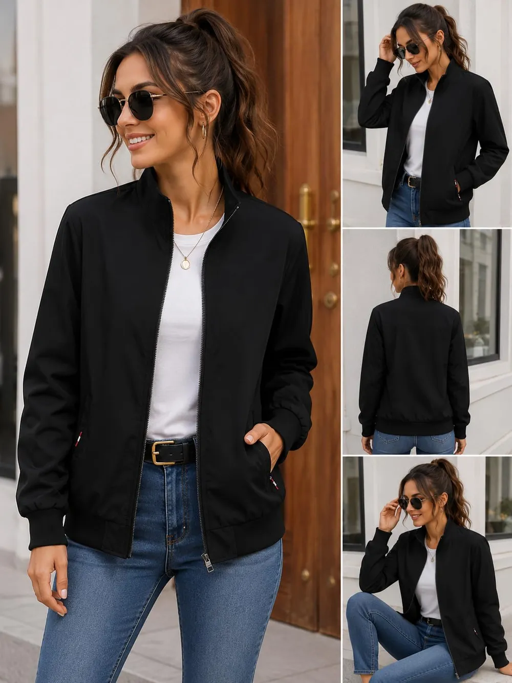 Tagas Women's Casual Bomber Jacket | Lightweight Zip-Up Jacket with Pockets | Full Sleeve Solid Color Outerwear for Winter, Travel & Daily Wear|oversized jecket|